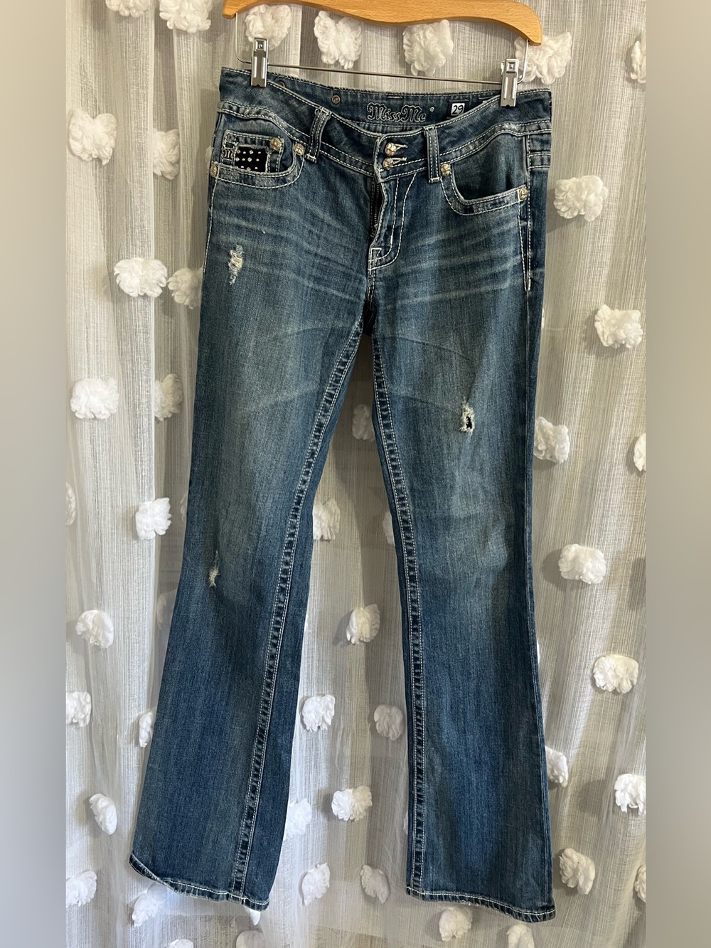 Miss Me Blue Distressed boot Jeans with Studded Pocket